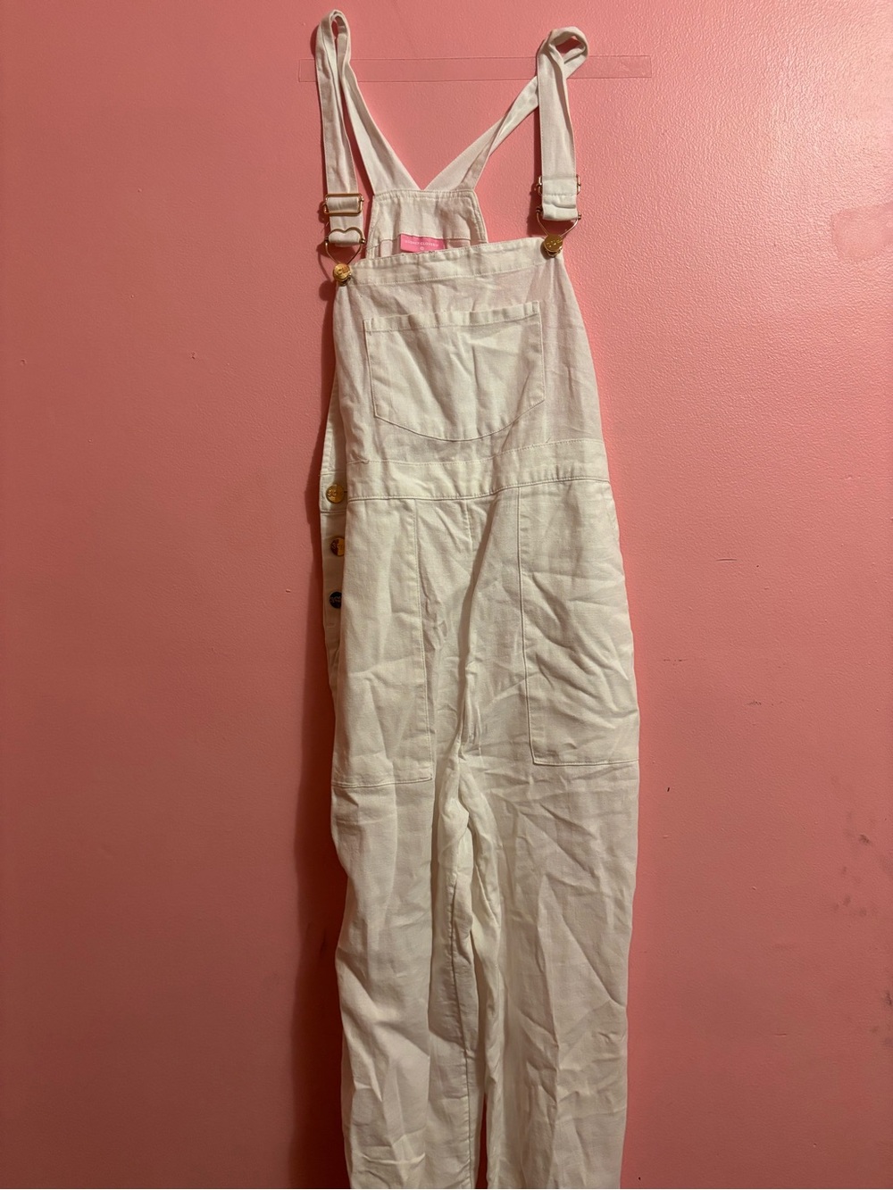Stoney Clover Lane White Linen Overalls Jumpsuit